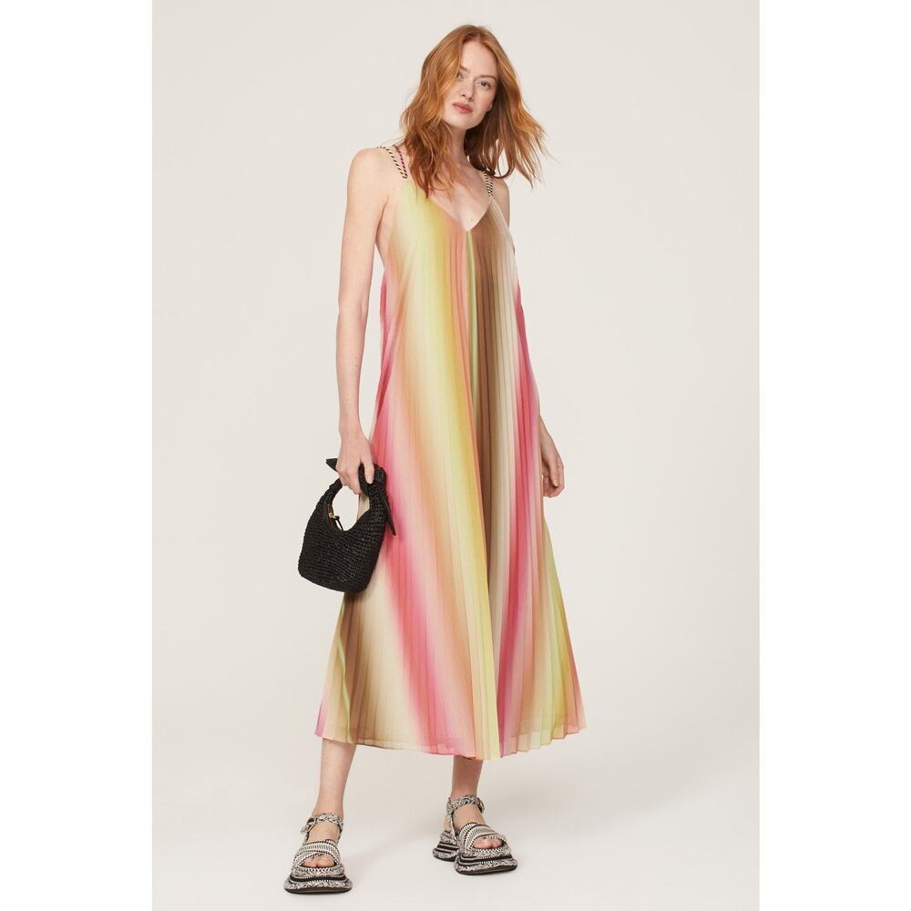 SCOTCH AND SODA Multicolored Twist Tassels Accordion Pleated Midi Dress Size 38